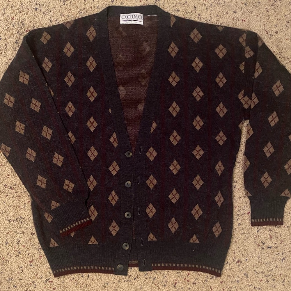 Vtg 90’s Ottimo Argyle Diamond Patterned Wool Ble… - image 1
